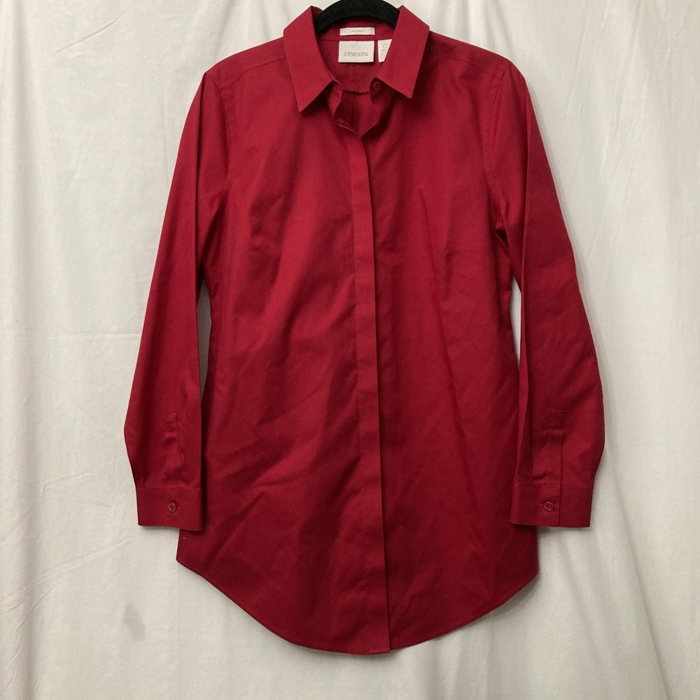 Chico's Red No-Iron Long Sleeve Button-Up w/Covered Button Placket - SZ 0 (S)